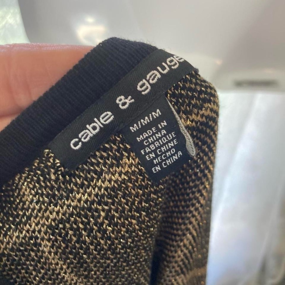 Cable & Gauge Black Cardigan with Gold Grid Pattern M - Picture 3 of 3